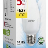 Лампа светодиодная Smartbuy свеча С37 E27 5W (350Lm) 3000K теплый свет - Продажа и ремонт компьютерной техники "БАЙТ"