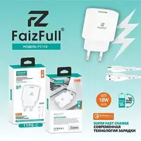 З/У сетевое FaizFull FC118 18W QC3.0 3A 1xUSB+ кабель Type-C - Продажа и ремонт компьютерной техники "БАЙТ"