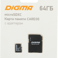 Флеш карта microSDXC Digma 64GB CARD30 V30 + adapter DGFCA064A03 - Продажа и ремонт компьютерной техники "БАЙТ"